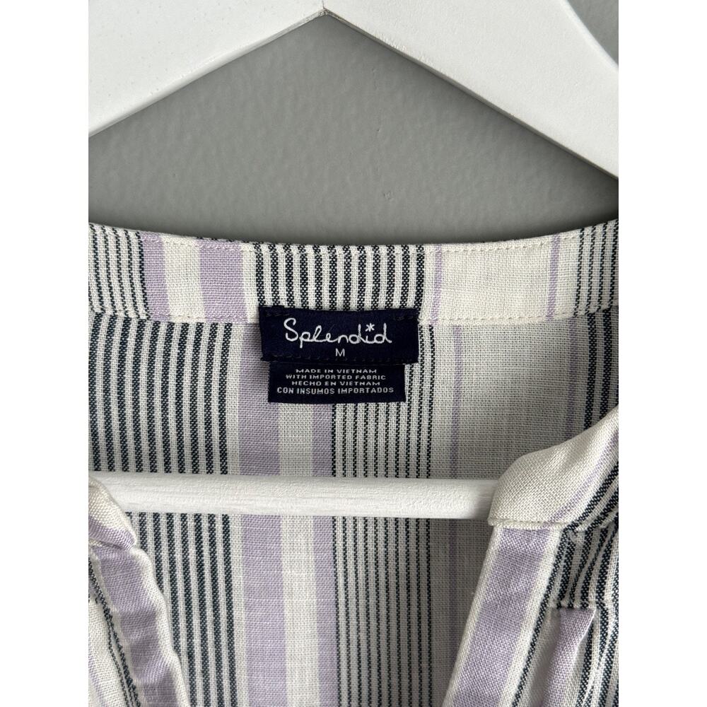 Splendid Striped Peasant Blouse Size M Rayon Linen V-Neck Boho Coastal Top - Picture 2 of 6